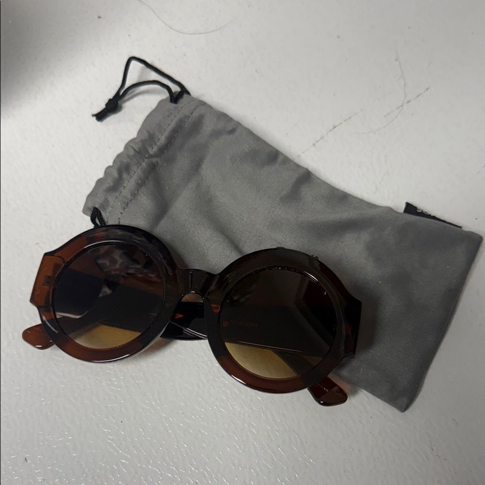 Round Brown Sunglasses with Case LIKE NEW Large Womens Frames
